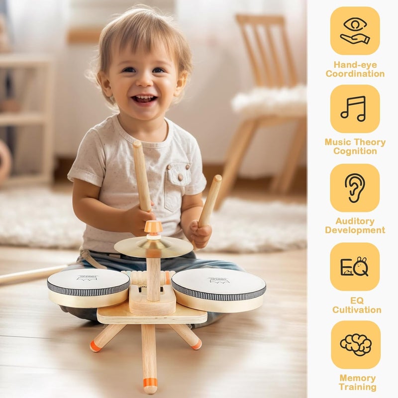 Vanplay Toddler Drum Set - 5 in 1 Wooden Musical Toys for Toddlers 3+, Montessori Toys for Baby Boy Girls Easter Birthday Gifts for Kids Age 3 4 5 6 - Image 2